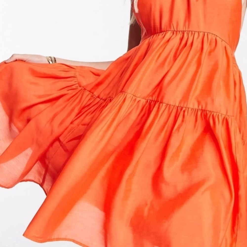 ASOS Design Orange Halter Tiered Mini Dress Size 4 D3 - Picture 3 of 10